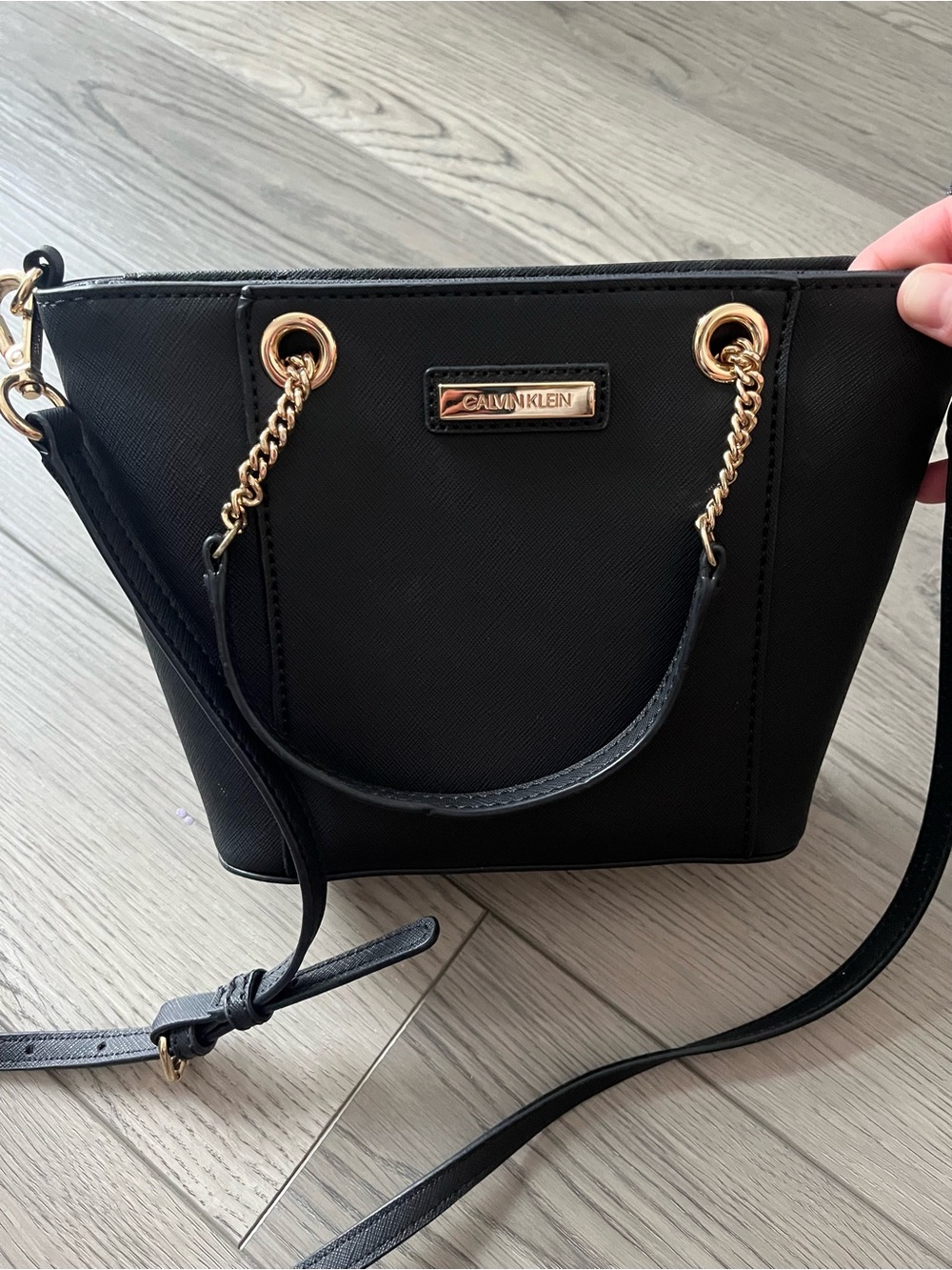 Calvin Klein Black Crossbody with Gold Chain Accents
